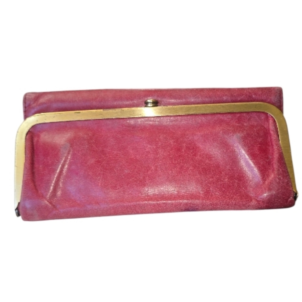 HOBO Wine Red Clutch with Gold Trim